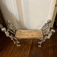 MARTHA STEWART 4 Metal Skeletons Holding Wood Tray Candle Holder Halloween Goth
