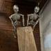 MARTHA STEWART 4 Metal Skeletons Holding Wood Tray Candle Holder Halloween Goth