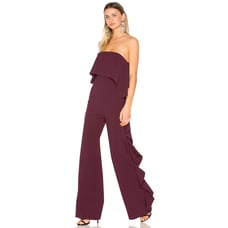 ALEXIS Kendall Ruffle Wide Leg Jumpsuit Strapless Full Length in Plum Women's XS