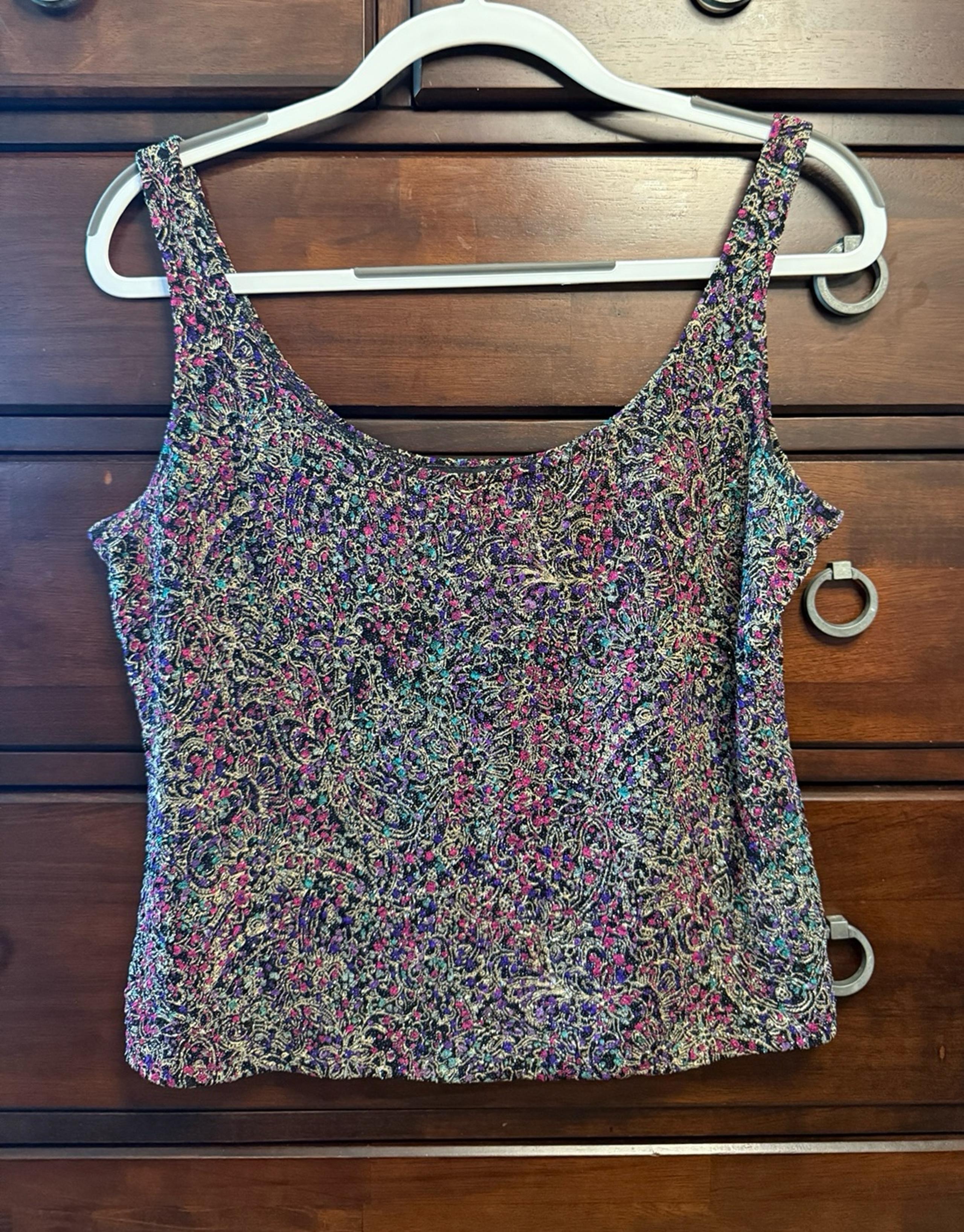 Vtg Alex Evenings Floral Sleeveless Top - Multicolor SIZE L