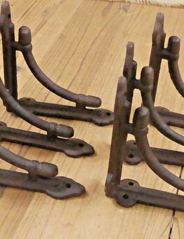6 Shelf Brackets, Antique Style, Cast Iron, Corbel, Braces 4 3/8 X 4 3/8