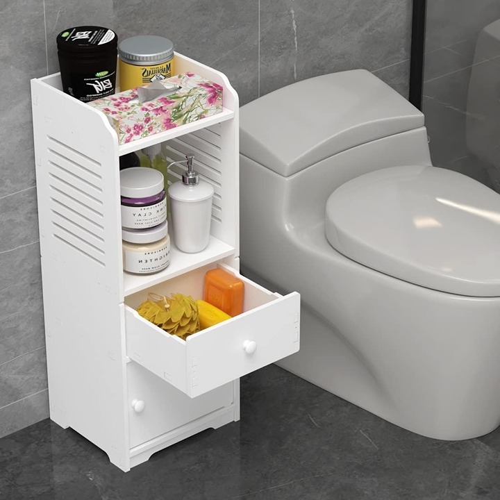 Rack Small Floor Bathroom Organizer Free Standing Side Toilet White