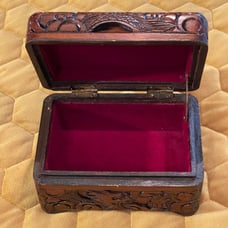 Carved Trinket Box-dark wood w/red felt
