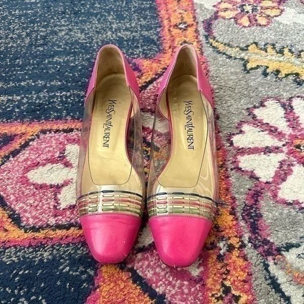 EUC AUTH Vintage YSL Pink Clear Heels 36.5
