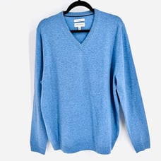 John W Nordstrom Men's Cashmere Sweater Size L Blue V Neck Long Sleeve
