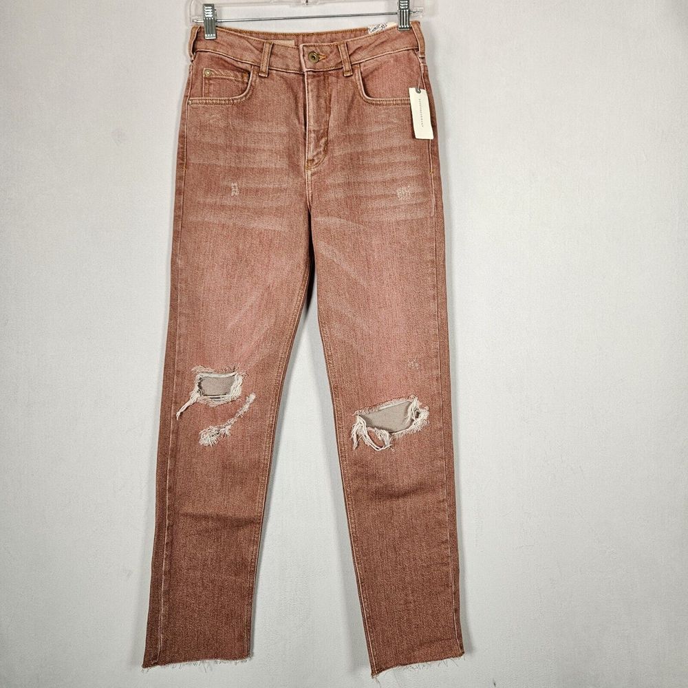Anthropologie Pilcro Jeans 26 The Vintage Straight High Waist Distress Mauve NWT