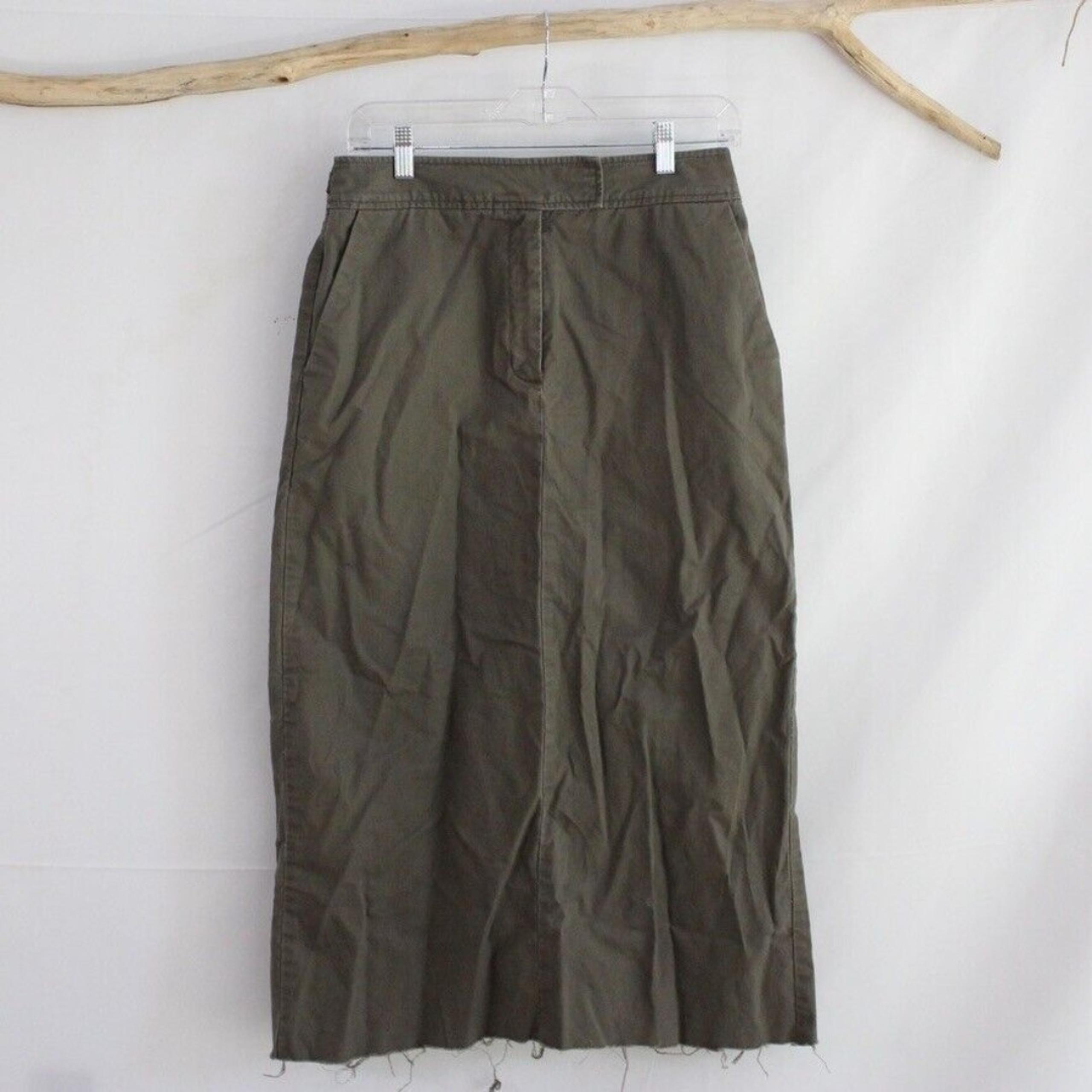 Eddie Bauer Legend Linden Skirt Size 8 Green Denim Skirt Jean Maxi Back Slit