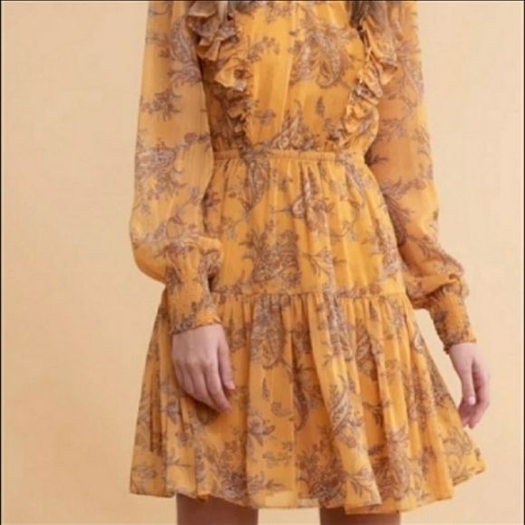 Rachel Parcell yellow floral Chiffon Mini Dress Size Large