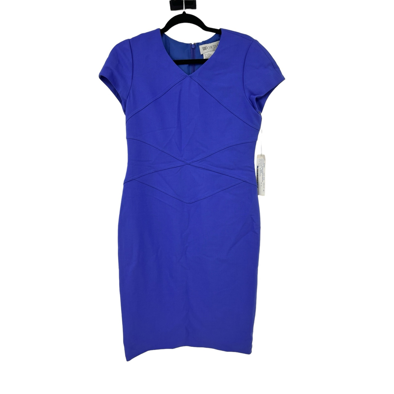 Worth New York Dress Womens 6 Sheath Double Face Piped Cornflower Blue NWT