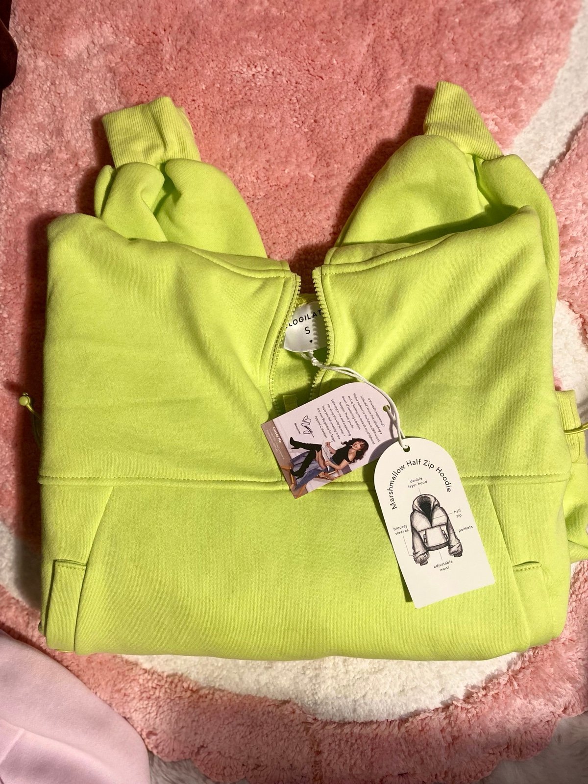 Blogilates Lime Green Marshmallow Half Zip Hooded Sweatshirt Small