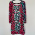 Diane Von Furstenberg Colorful Patterned Silk Shift Dress Long Sleeves Size 14