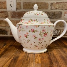 Gorham Forever Roses Teapot Pink Florals 5-Cup Fluted Gold Trim Made in USA