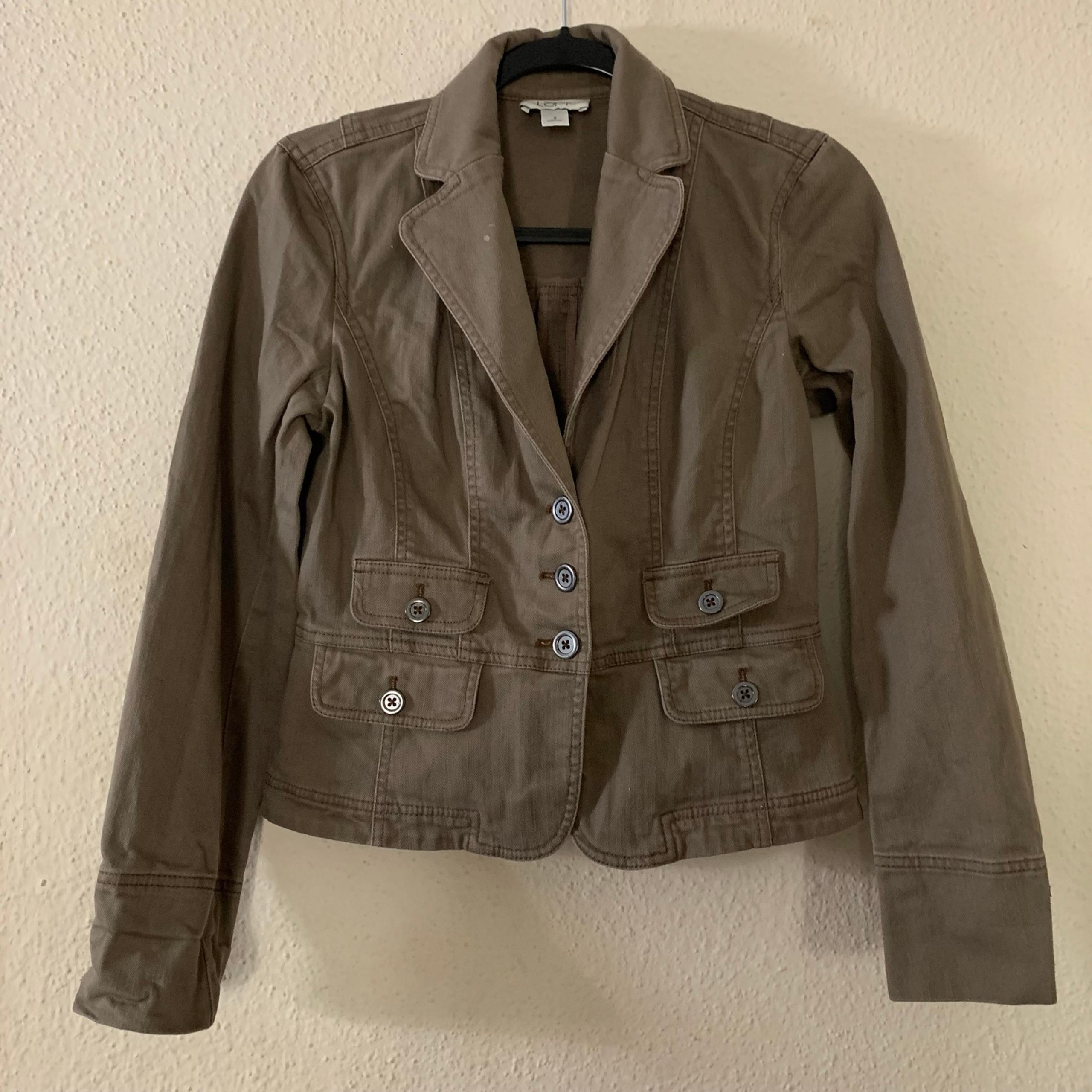 Loft Brown Jacket Women’s Size 2 Button Down Blazer Long Sleeve Cotton