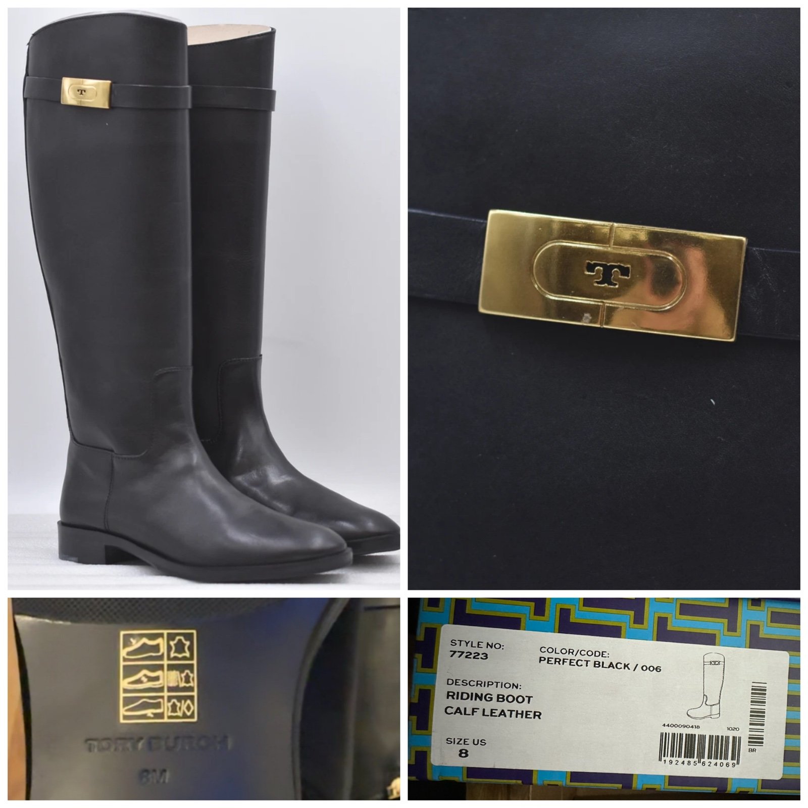 Tory Burch T Logo Hardware Riding Boots Black Size 8