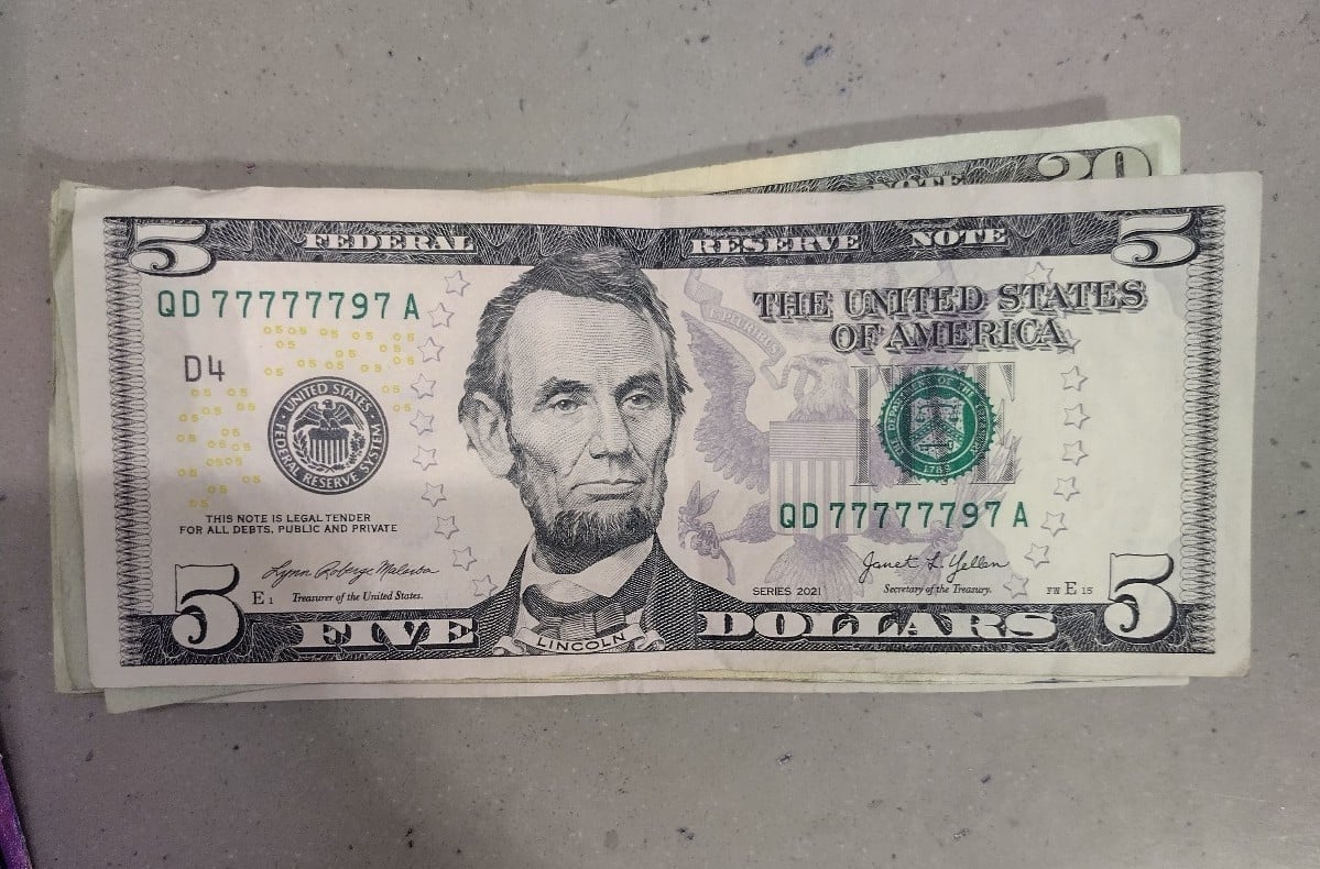 Rare 5 bill with 7 7s