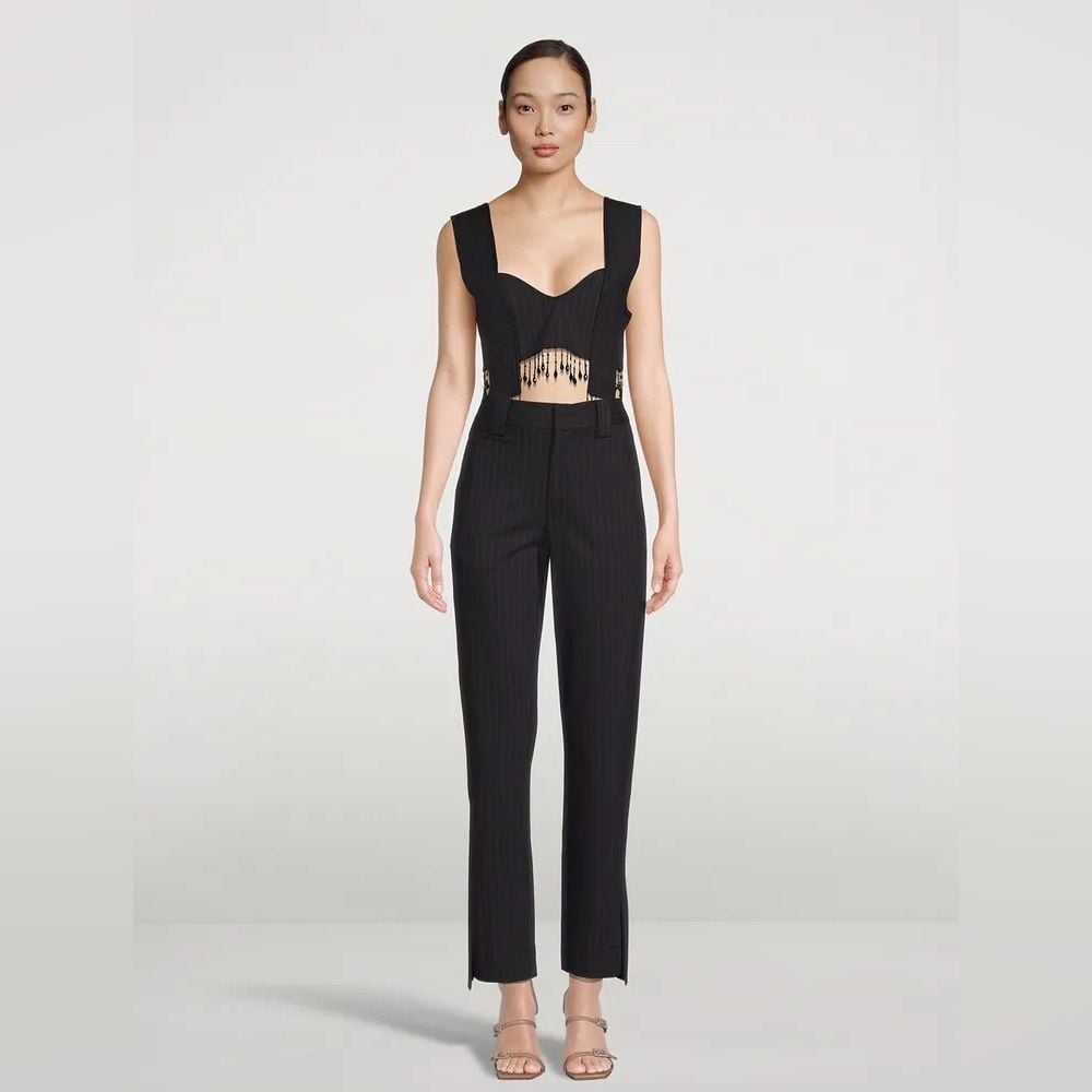 SET! GANNI Pinstripe Striped Trousers beaded navy red crop top trousers black