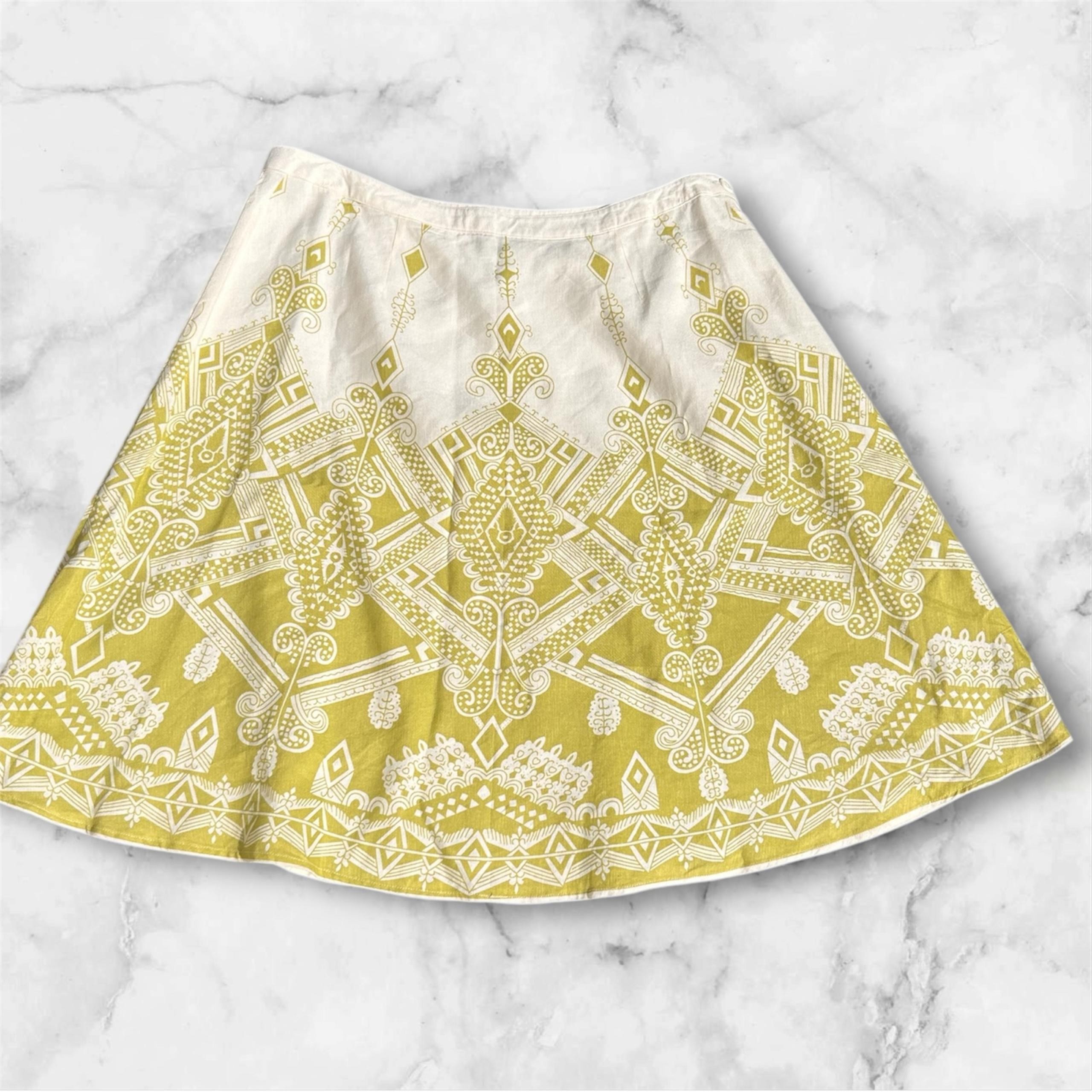 Metrostyle A-line linen blend Yellow Patterned skirt sz 18 nwt
