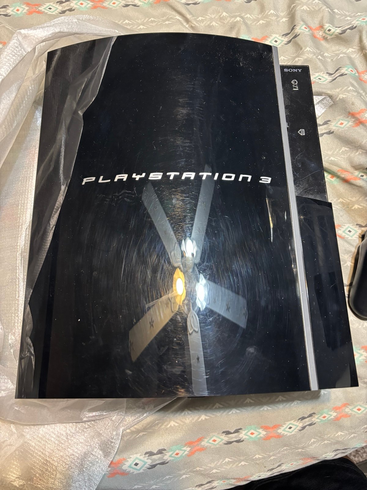 Vintage large playstation 3 with 2 controllers, no plugs included