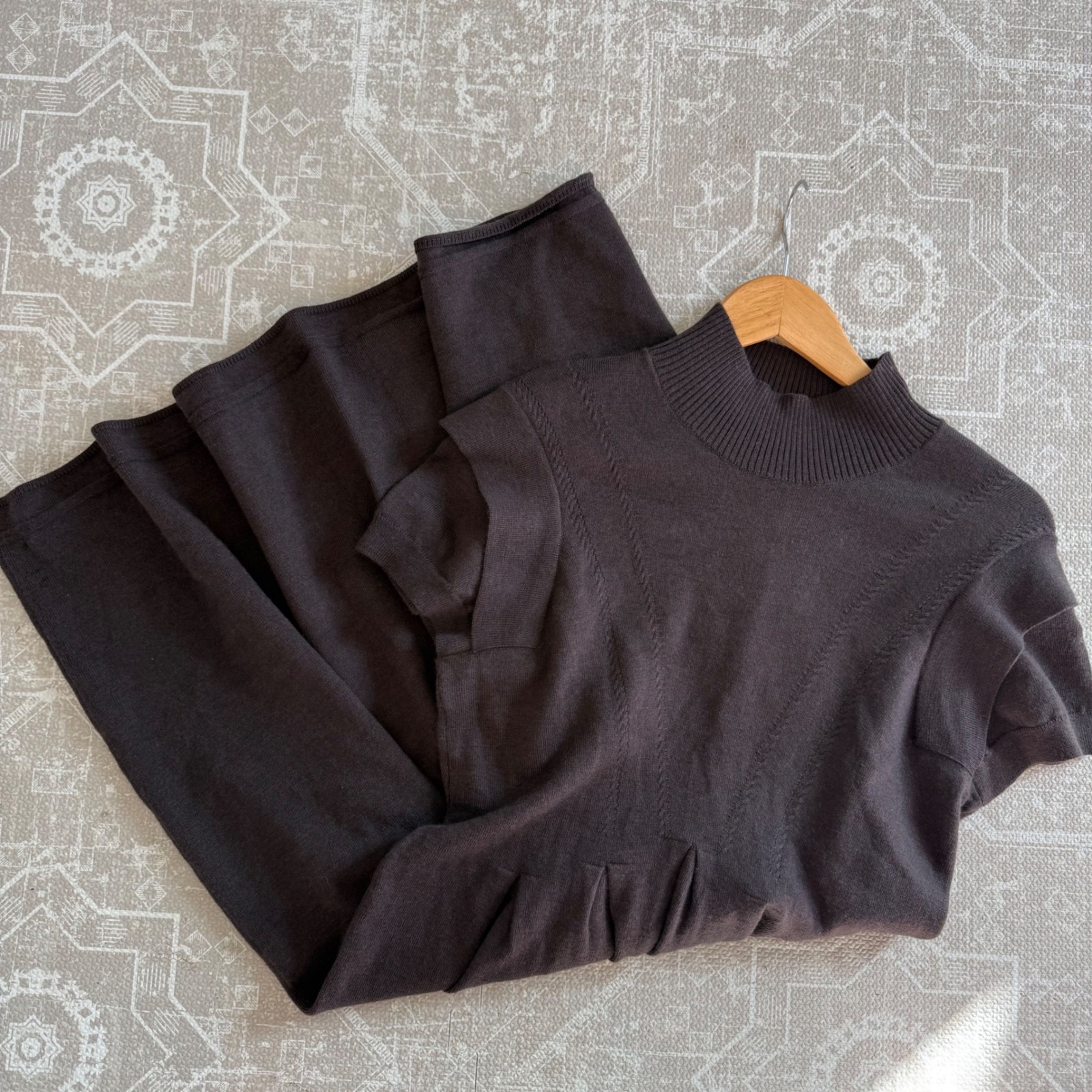 Antonio Melani Women Brown Knit Mock Neck Wool Sweater Dress Size L