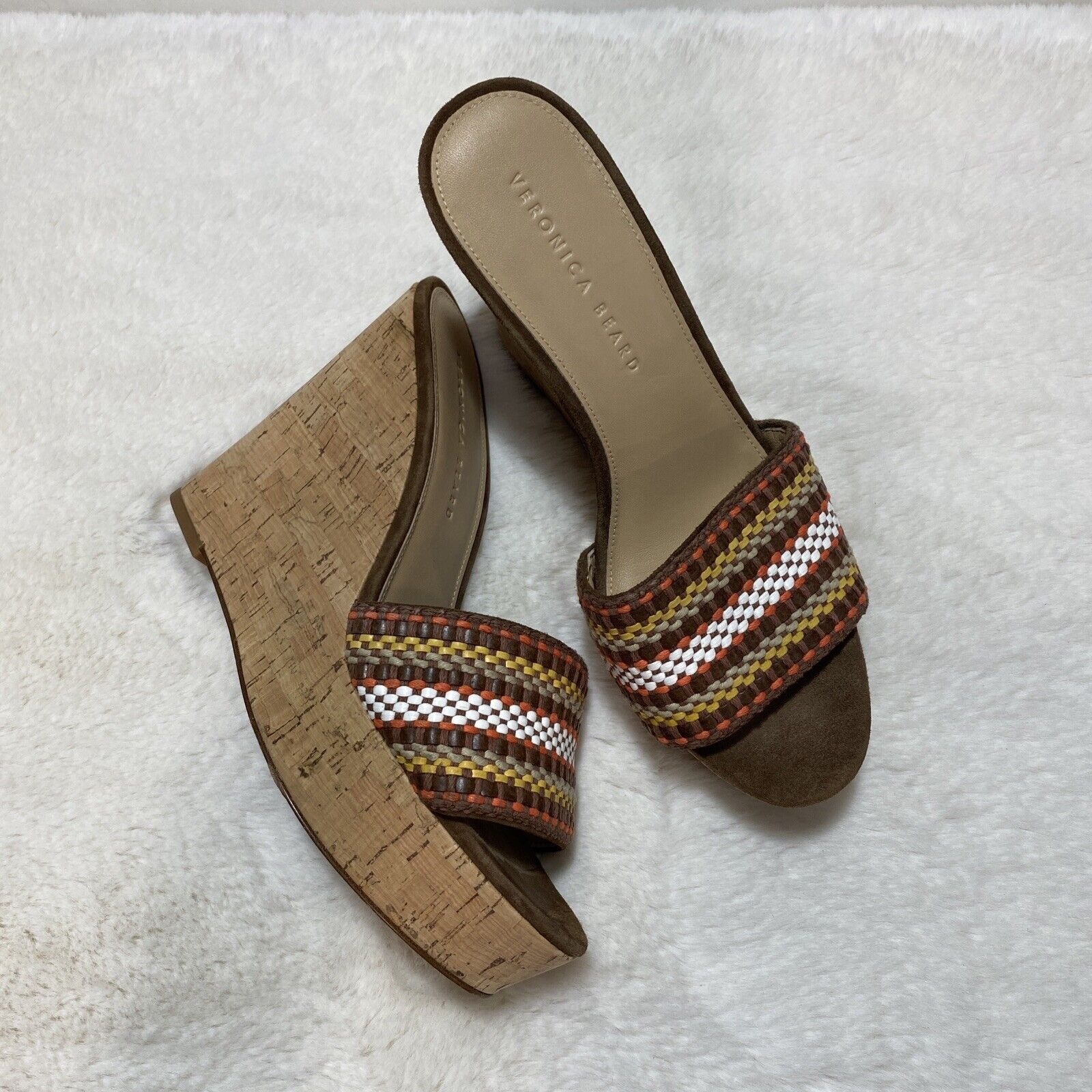 Veronica Beard Dali Brown Women's Woven Cork Platform Wedge Sandal 8.5M Boho