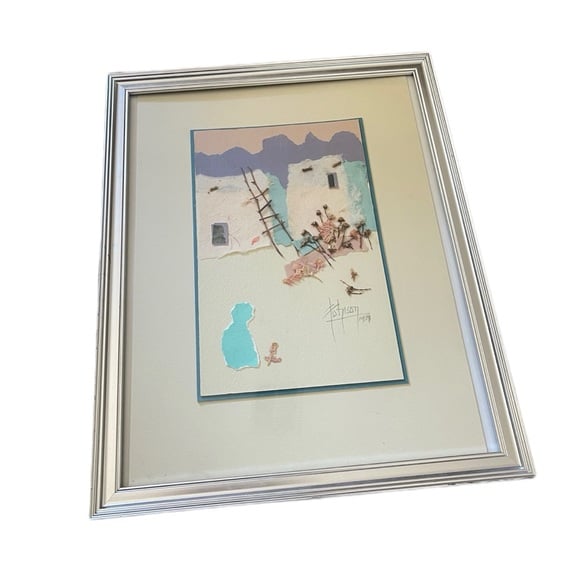 RARE OOAK Jean Johnson fine art mixed media 1989 framed 11x14”