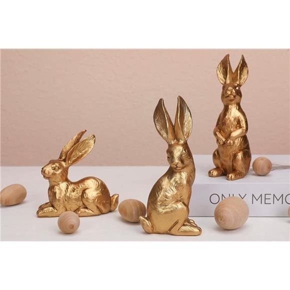 Resin Bright Gold Easter Bunny Figurines, Small Decorative Easter Bunny Statue