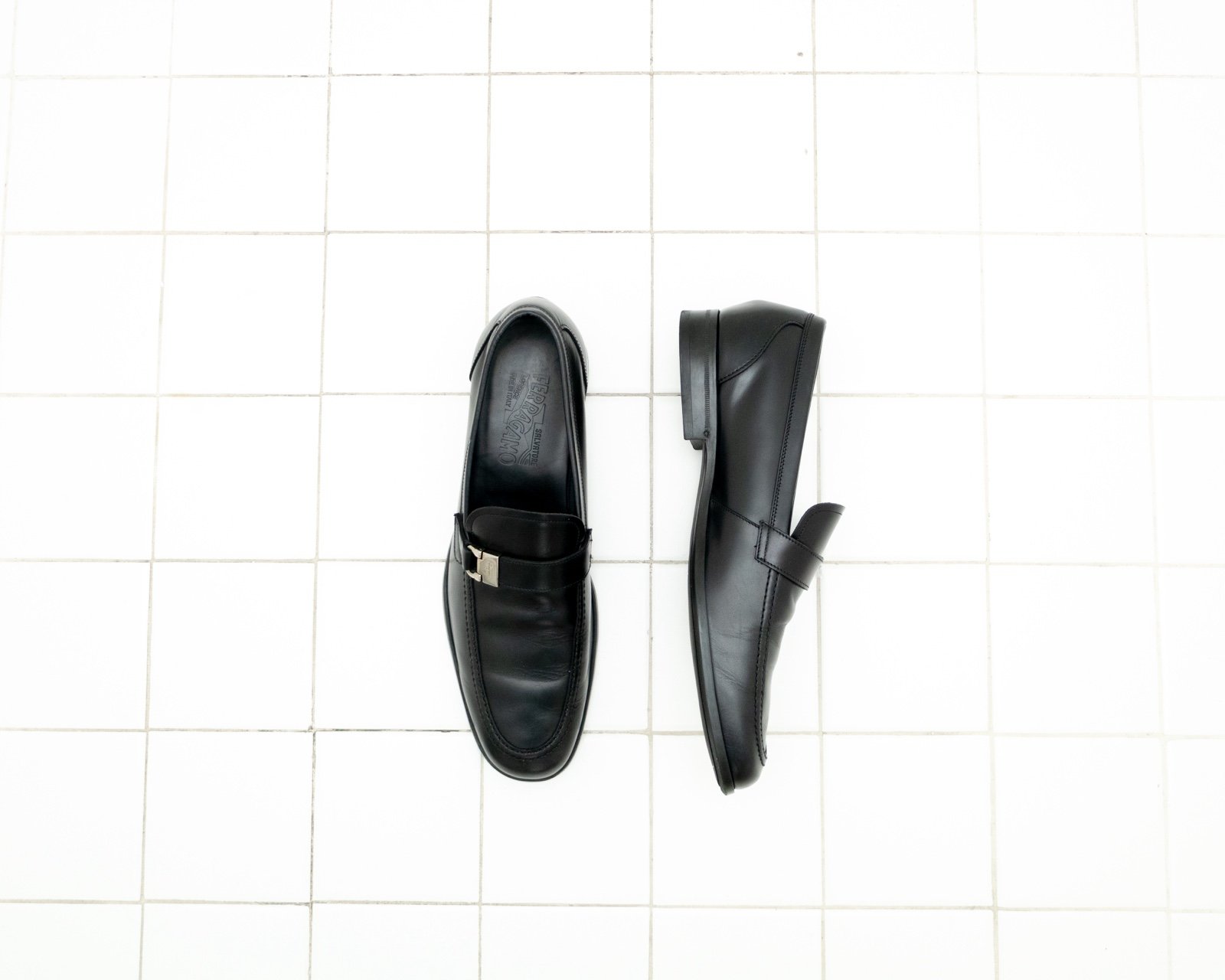 Men's SALVATORE FERRAGAMO 'Tazio' Black Leather Loafers Size US 9.5 - D