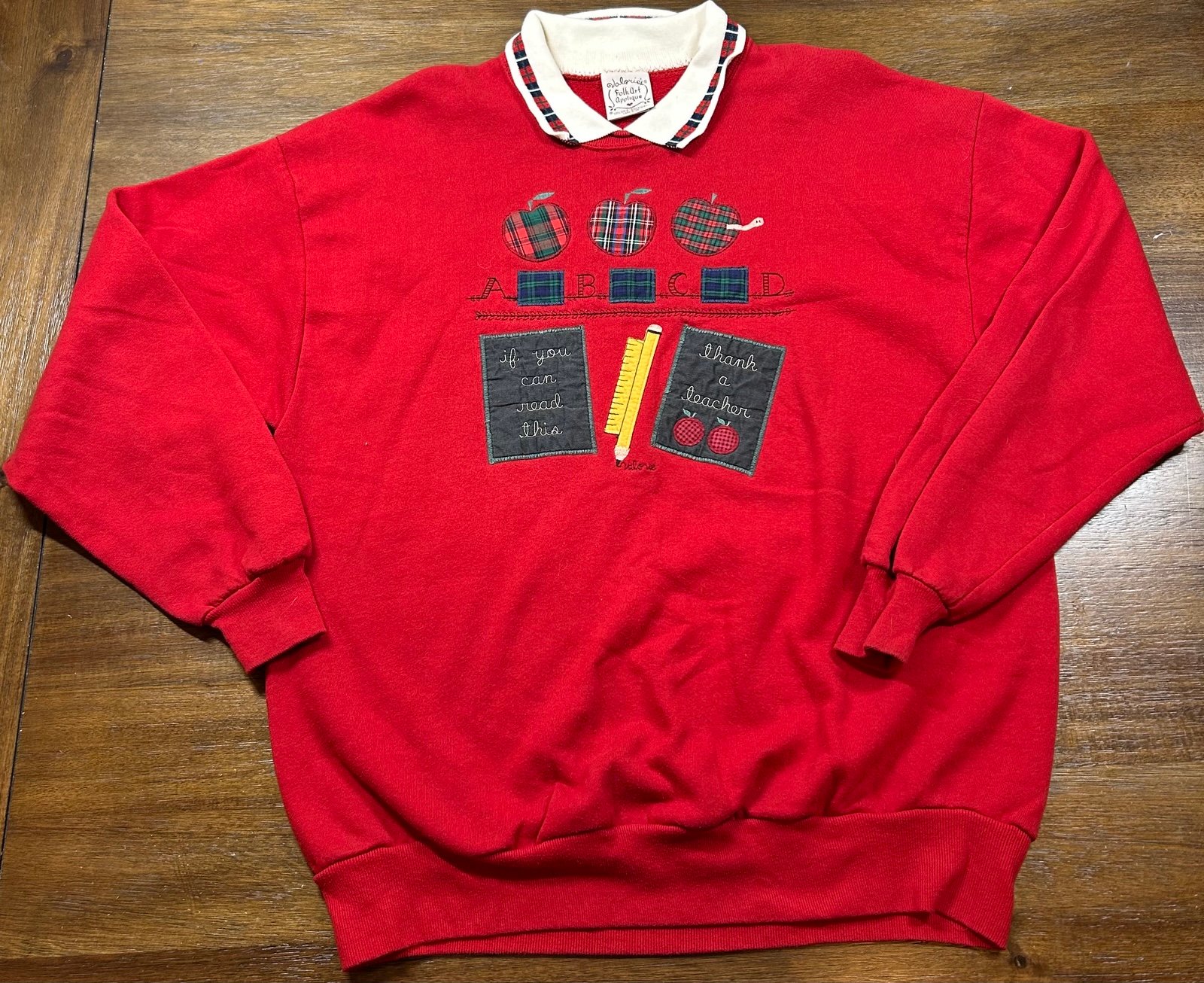 Valorie’s Folk Art Applique Vintage 90’s Red Size XL Teachercore Sweatshirt