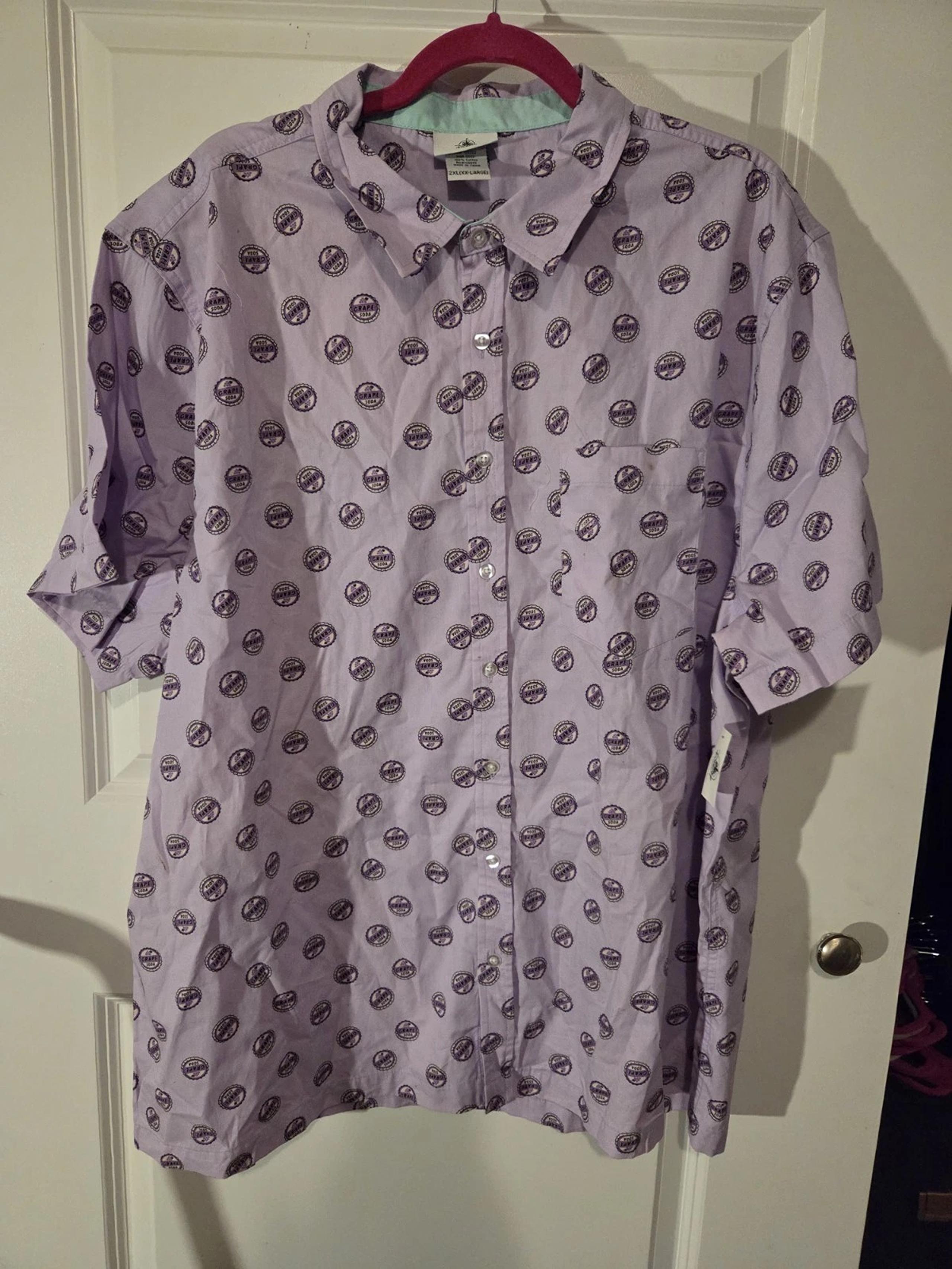 Disney Up Movie Men's 2xl Grape Soda Button-Down Shirt WDW NWT