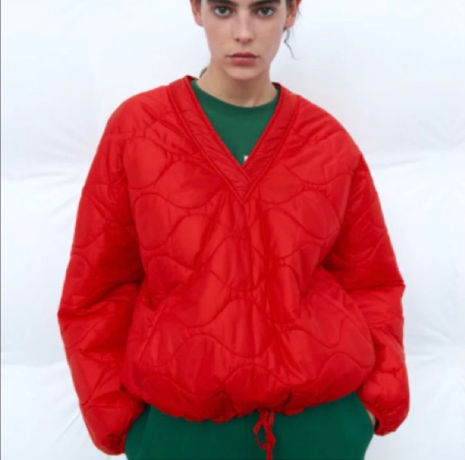 NEW NWT Zara Water Repellent Quilted Red Sweatshirt 4341/728 Medium Large M-L