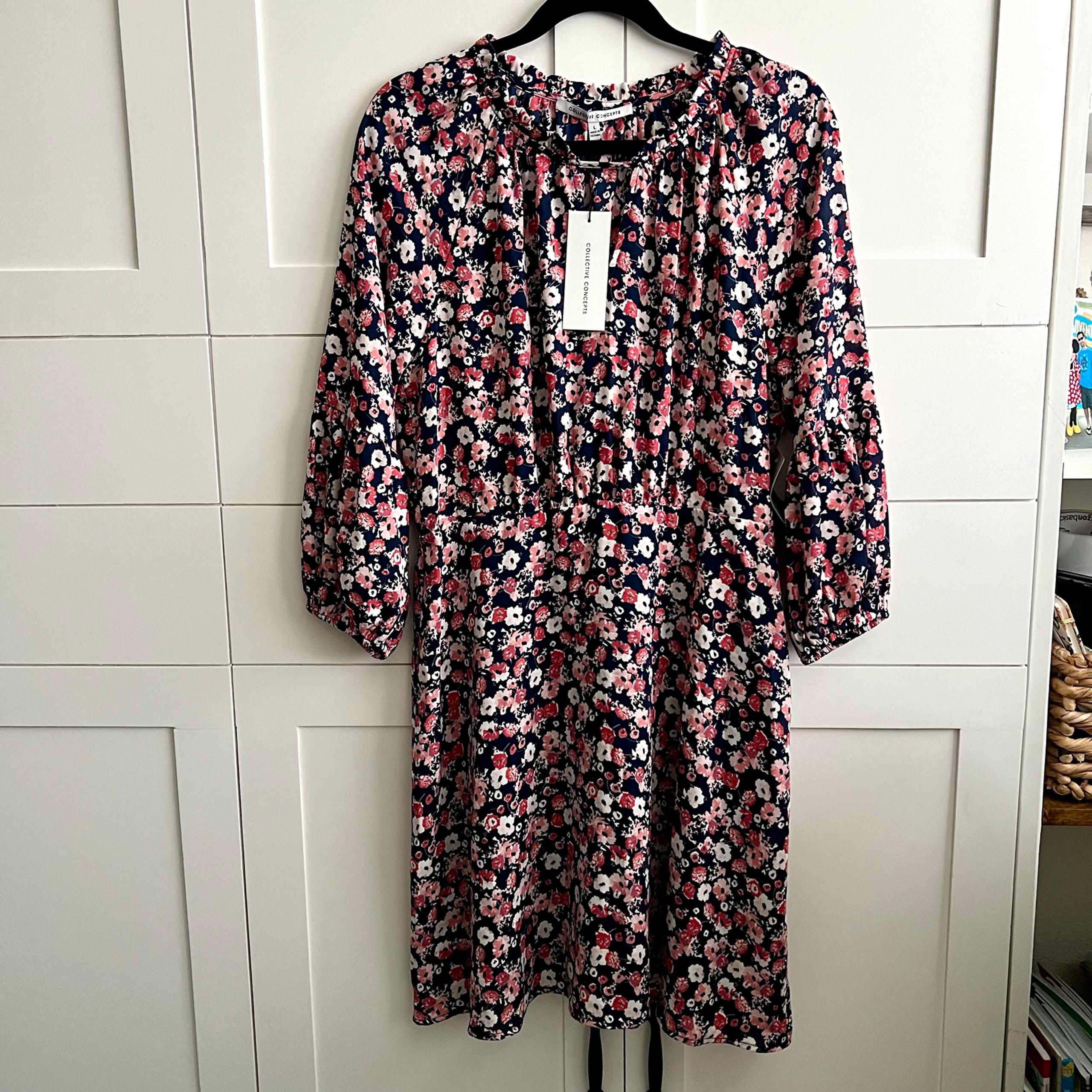 Nordstrom Collective Concepts Blue Pink Floral Spring Boho Knee Length Dress L