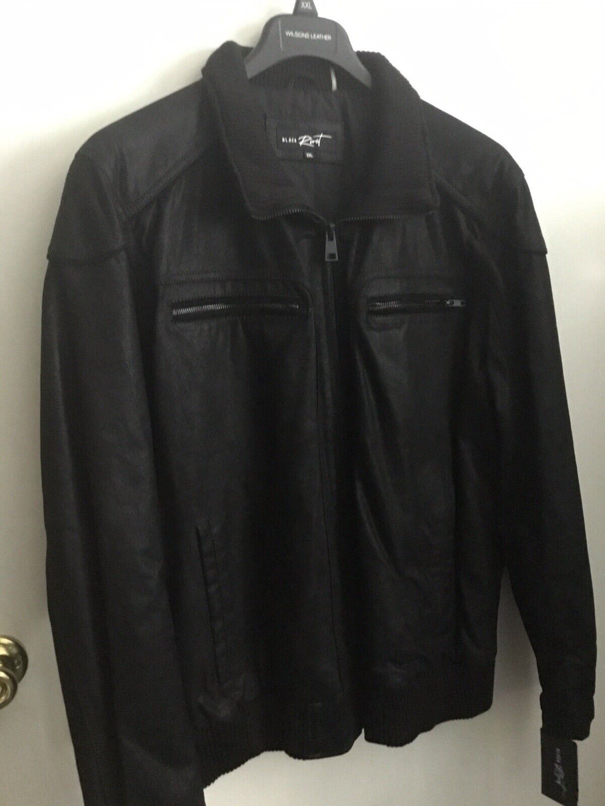 Black Rivet Genuine Leather Men's Jacket Full Zip Bomber Biker GIII XXL NEW