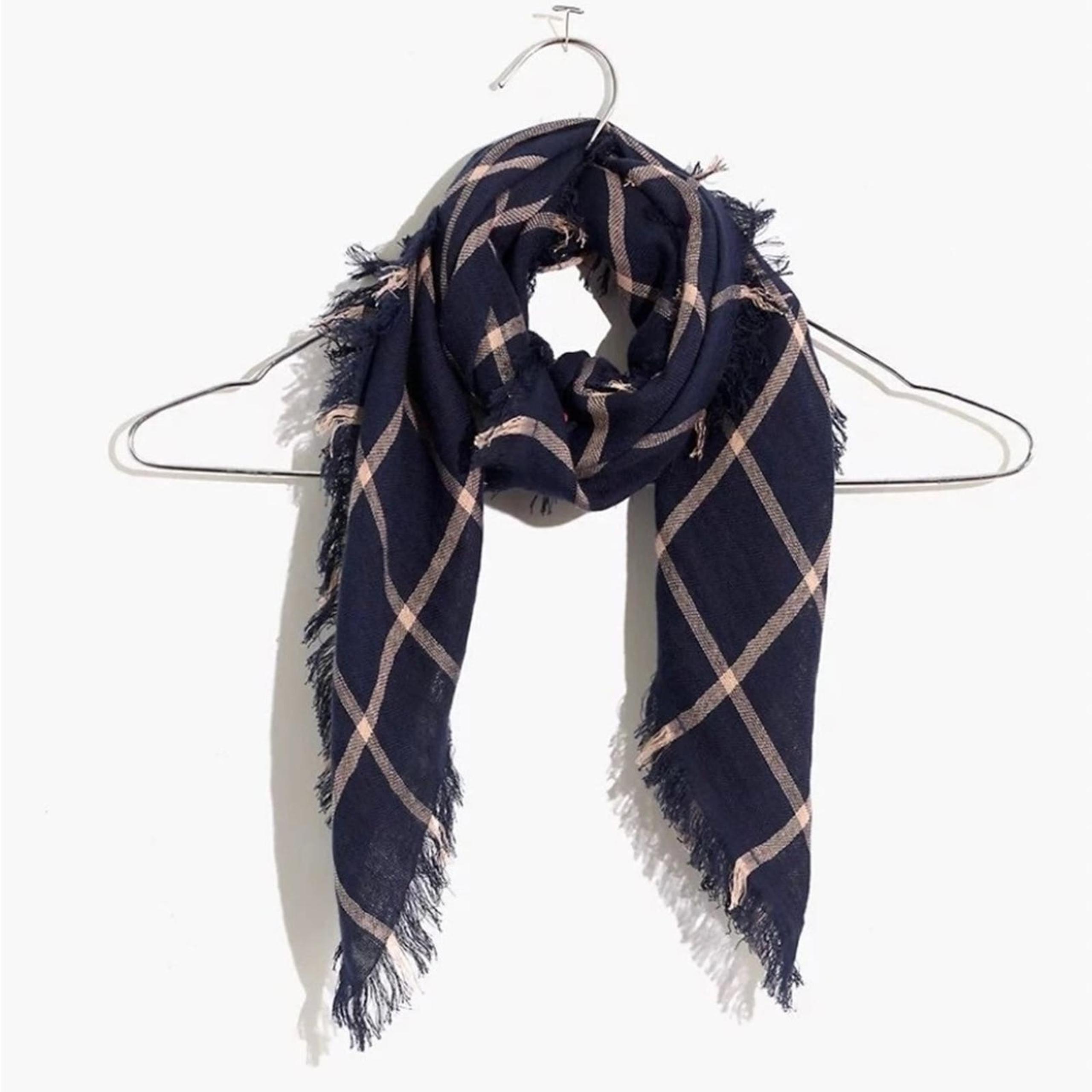 madewell • scarf deep navy plaid gray bandana oversized kerchief