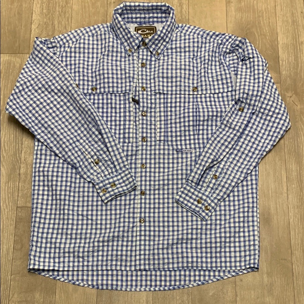 Drake Waterfowl Featherlite Wingshooter Fishing Plaid Button Up Quick Dry Shirt