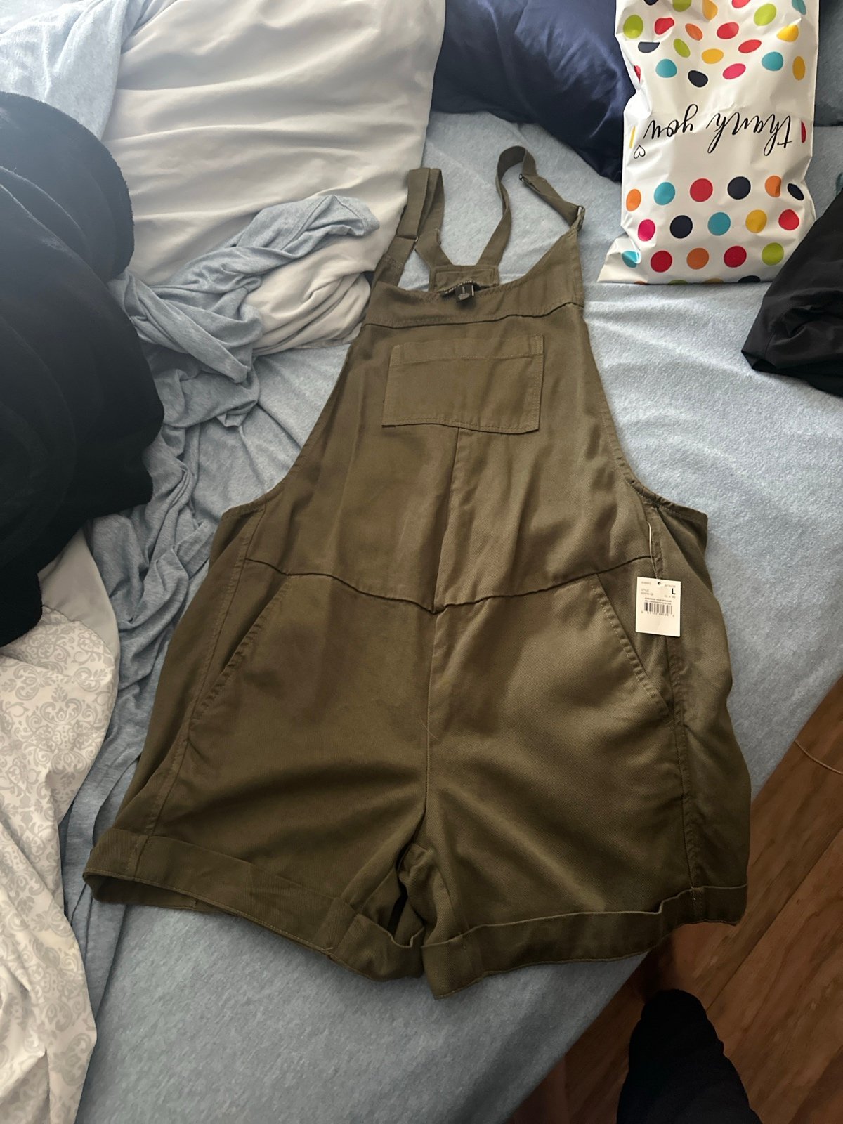 Pea in the Pod green short maternity overalls
