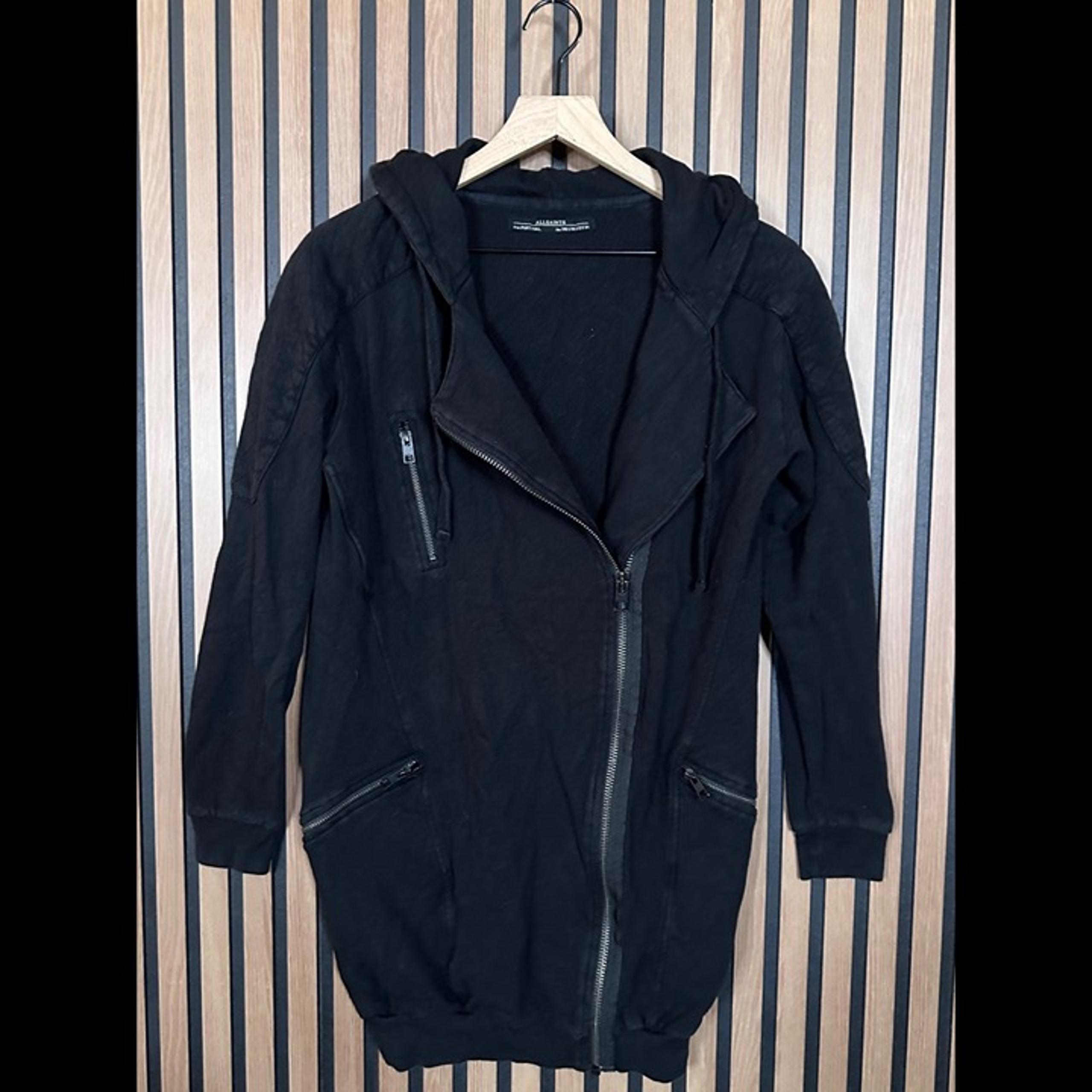 AllSaints Sweater 2 / XS Womens Black Ridley Hoody Moto Biker Zip Up Fleece