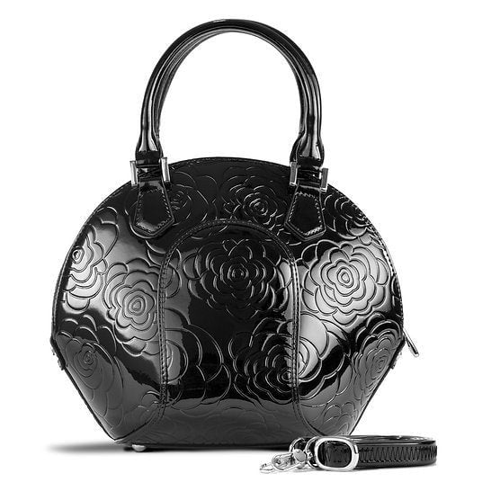 Bravo Fashion - SVETLANA FLOWER PRINT BLACK- LEATHER HANDBAG - FREE SHIPPING