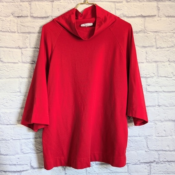 Bryn Walker Keena Cowl Neck Top XS Red Bamboo French Terry Knit Langenlook Comfy