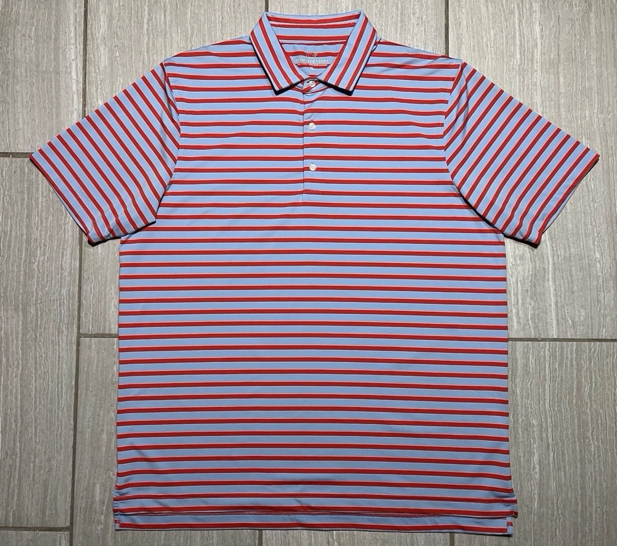 Vineyard Vines Polo Shirt Mens XL Red Blue Stretch Striped Performance Golf