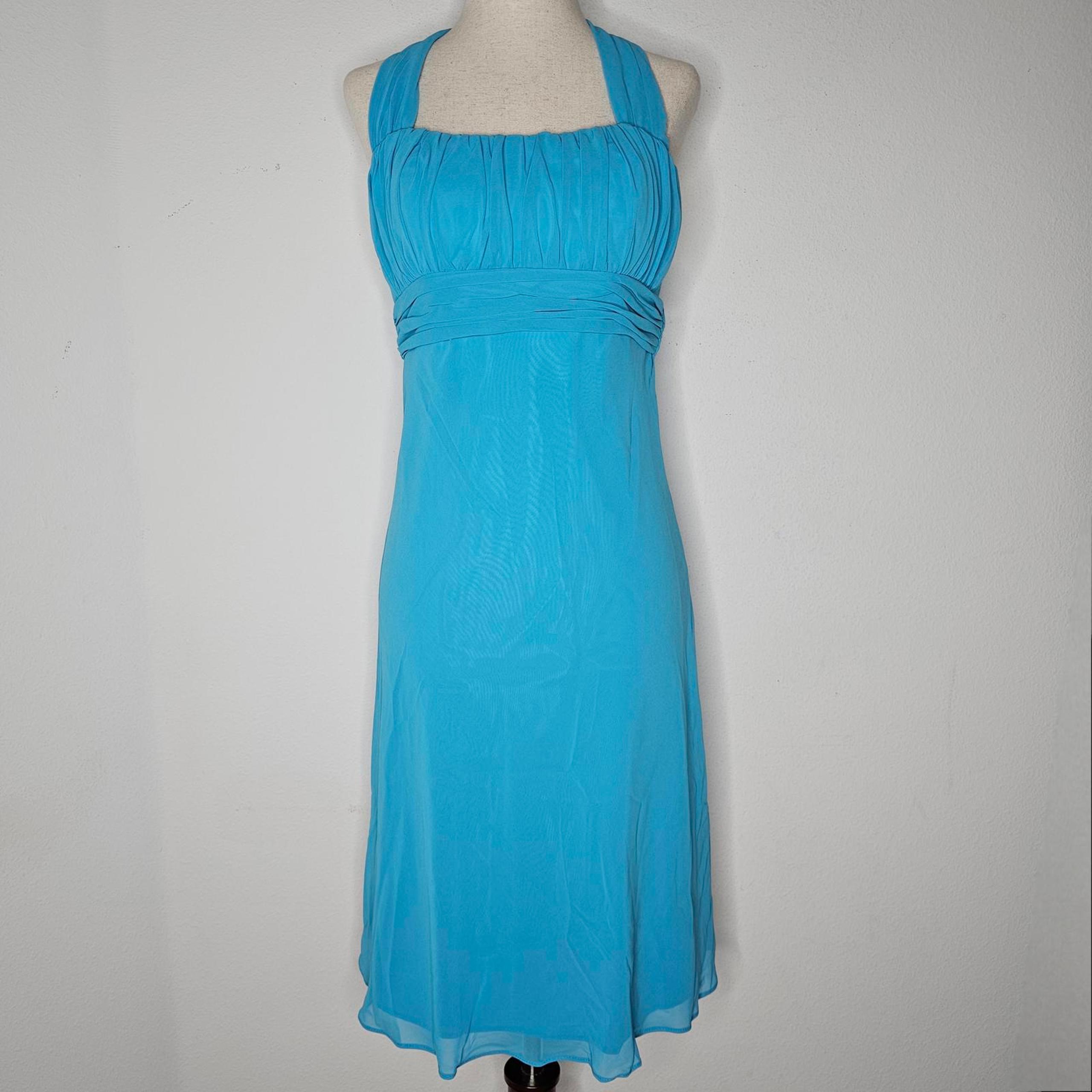 NWT David's Bridal Women's Malibu Blue/Chiffon Halter Short Dress Size 2