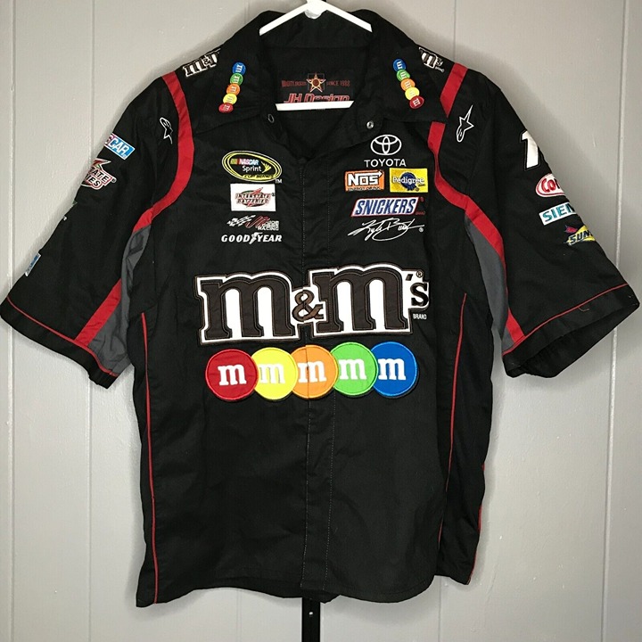Kyle Busch #18 M&M's Nascar Racing JH Design Button Up Shirt Joe Gibbs Racing SM