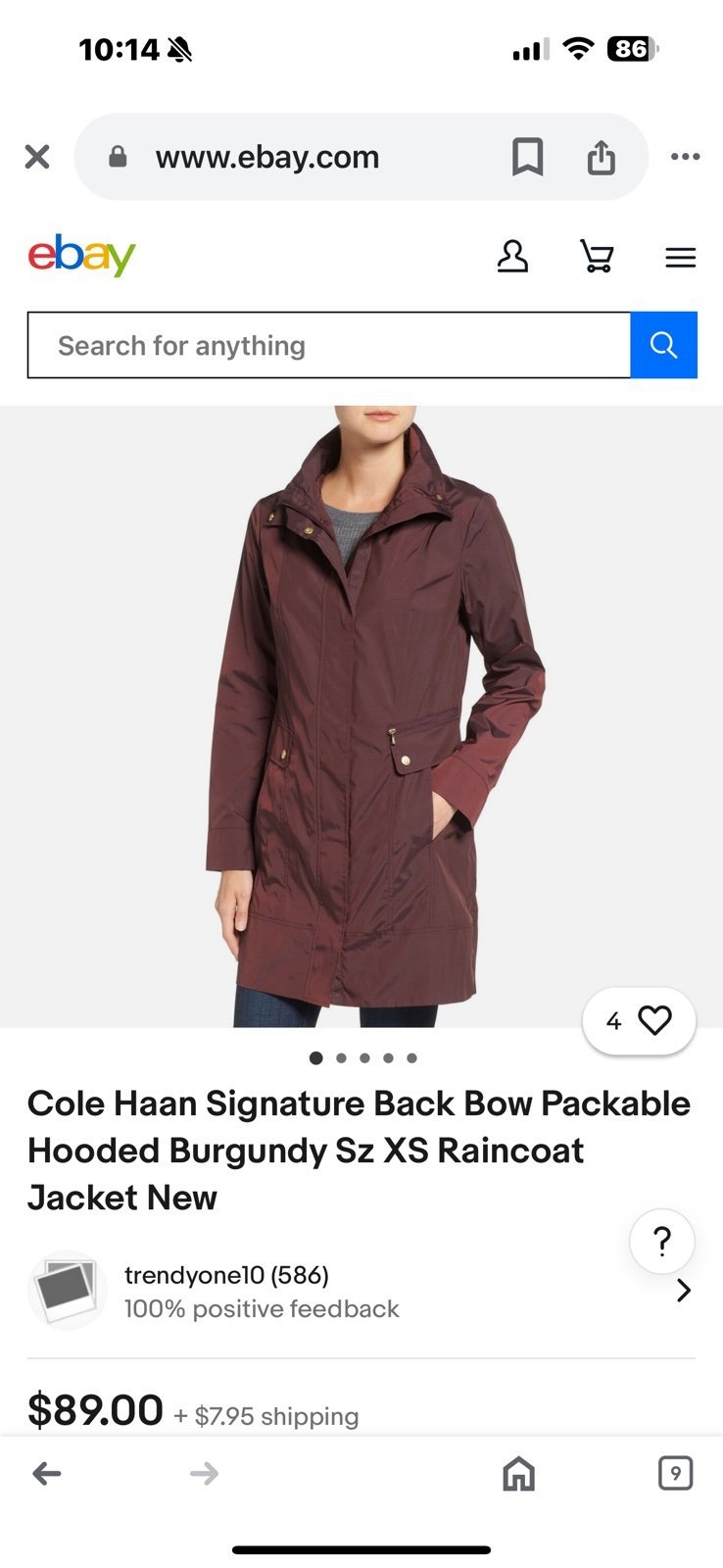 Cole Haan Packable Rain Jacket in Burgandy