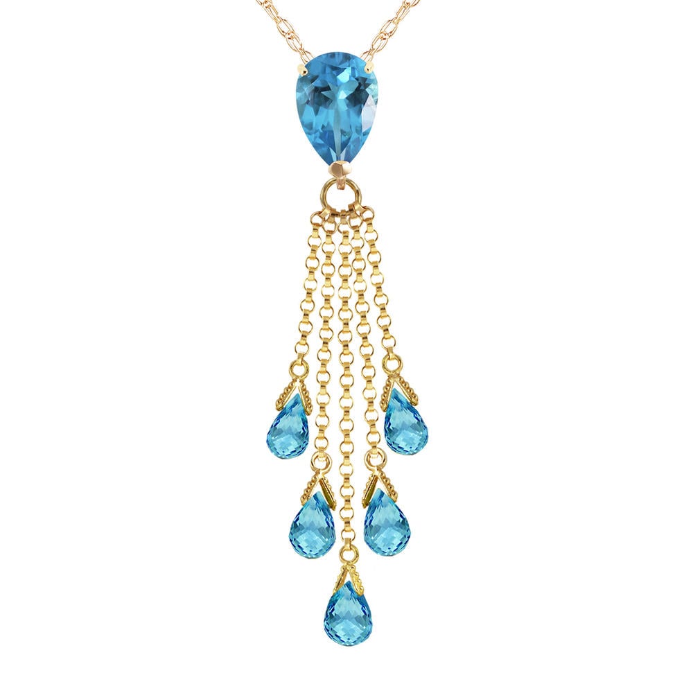 14K. SOLID GOLD NECKLACE WITH BRIOLETTE BLUE TOPAZ (Yellow Gold)
