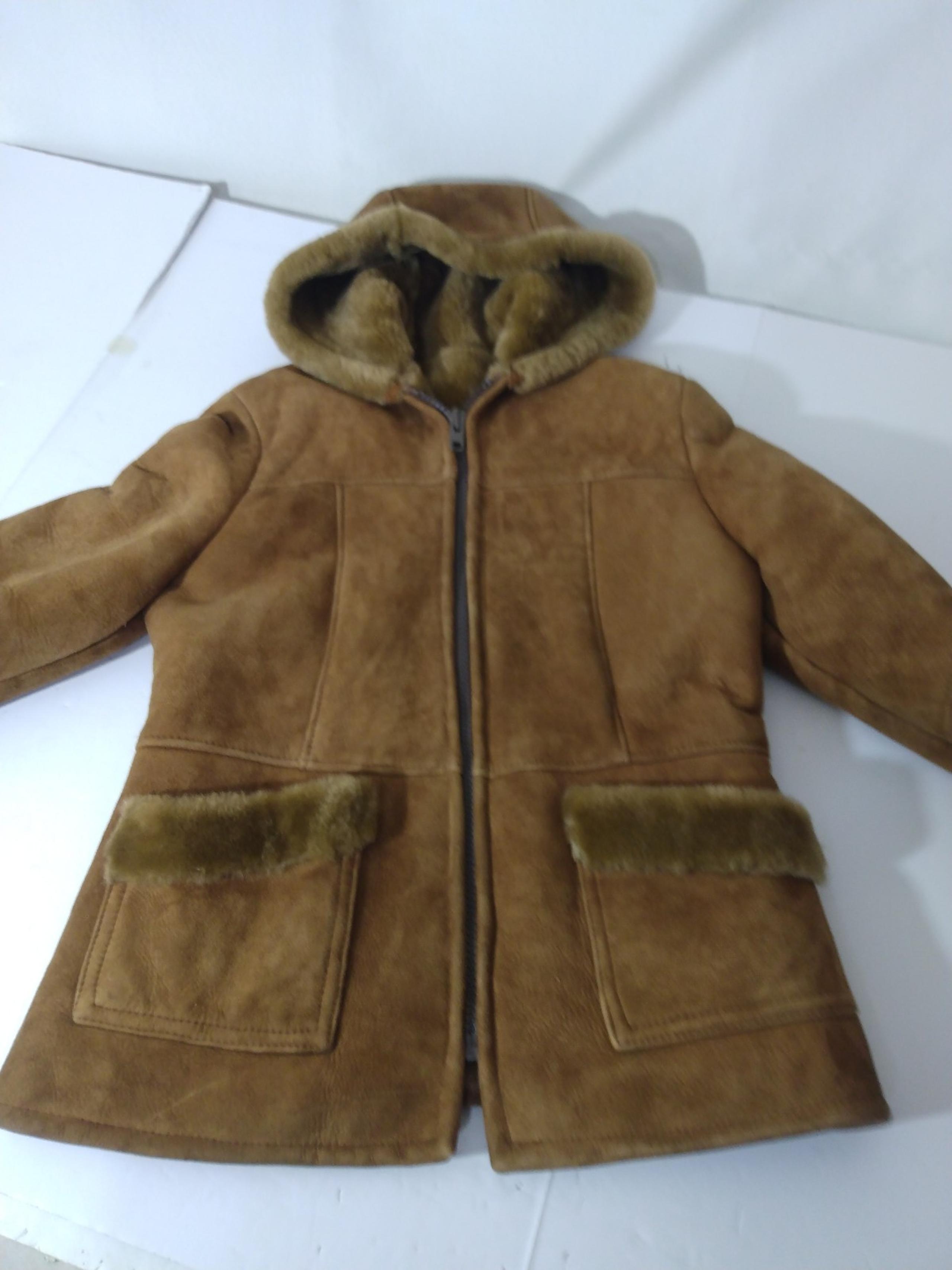 Rare Womens Hudson Quoddy Sheepskin Leather Shearling Hooded Jacket Sz 12 USA