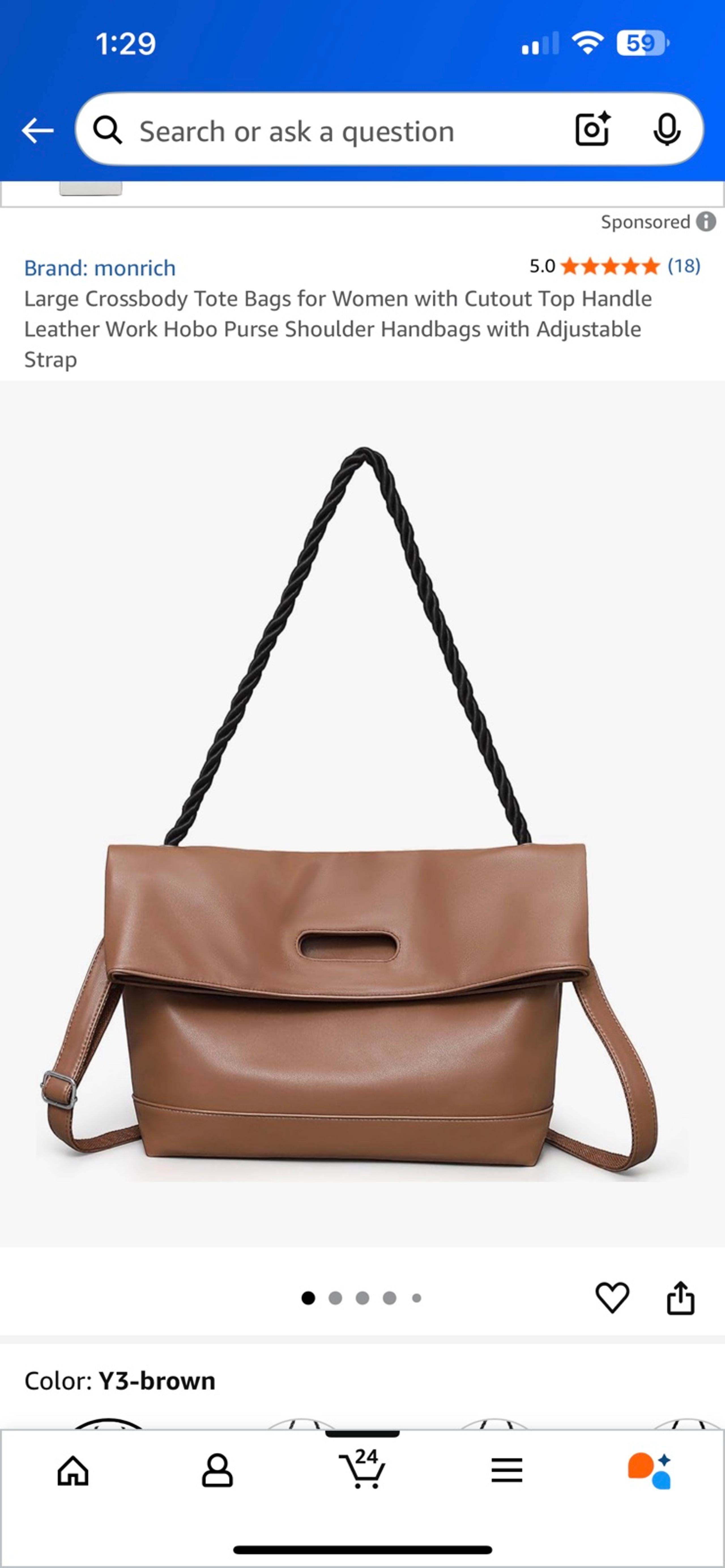 Large Crossbody Tote Bags for Women with Cutout Top Handle Leather