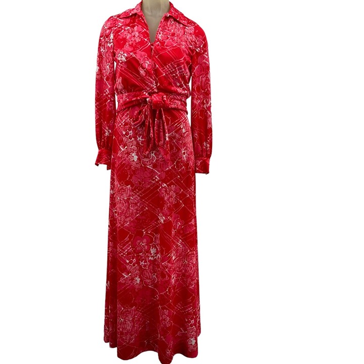 Vintage Anne Fogarty Collectors Maxi Dress Jacket Red Hawaiian Floral Size 8