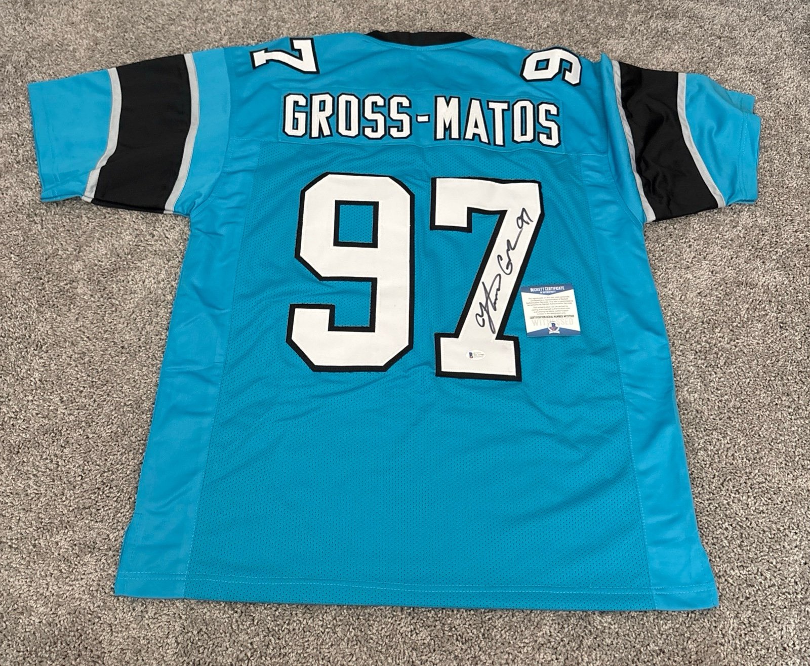 Beckett COA Yetur Gross Matos Signed Unbranded Carolina Panthers Jersey NFL