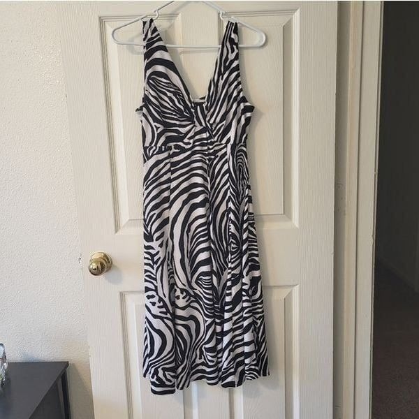 Rafaella zebra print sleeveless midi dress
