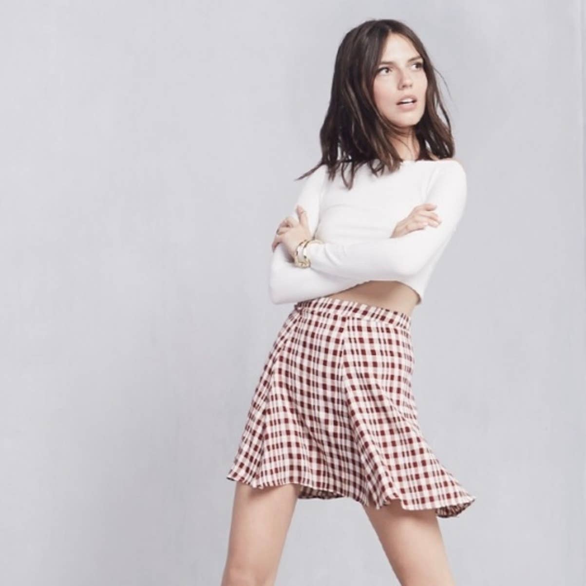 Reformation Red Storm Gingham Flounce Mini Skirt