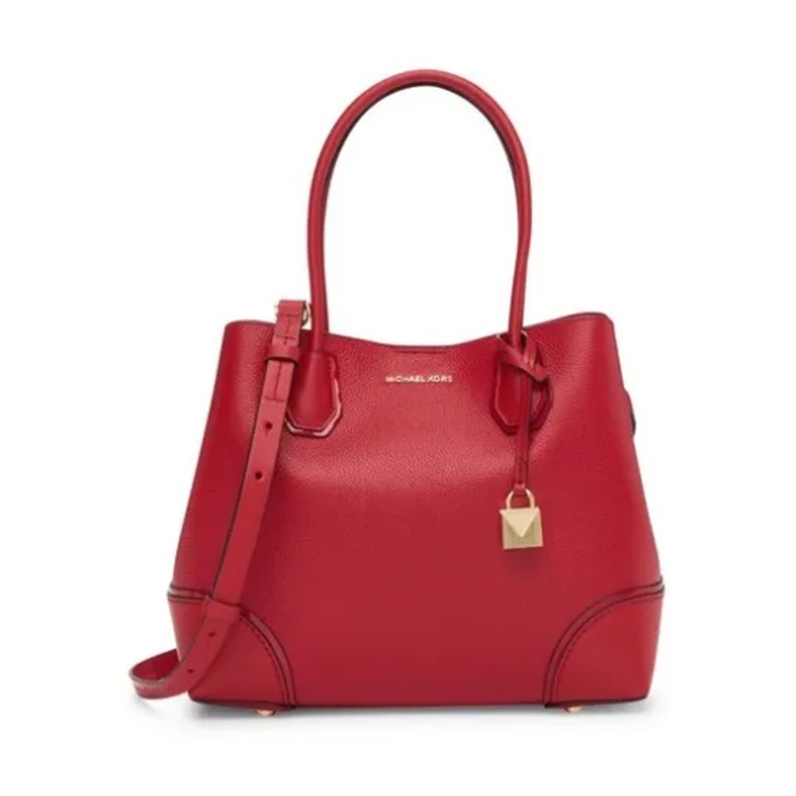 Michael Kors Mercer Gallery Medium Center Zip Leather Tote in Bright Red